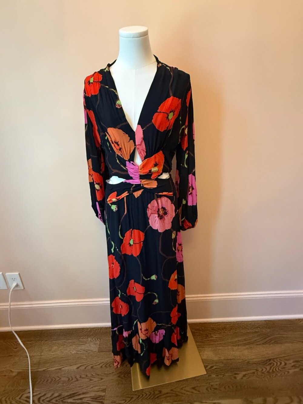 SETRE Black Floral Cutout Open Back Maxi Dress Size M US 6